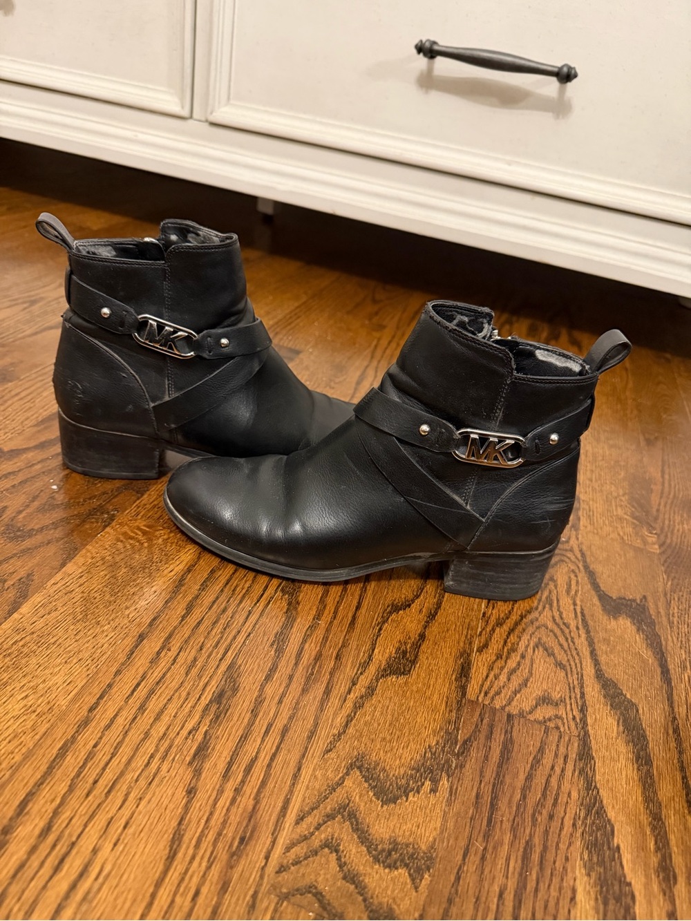 Michael Kors Black Leather MK Strap Ankle Boots